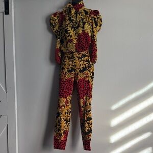 New York & Company Red and Gold Jumpsuit